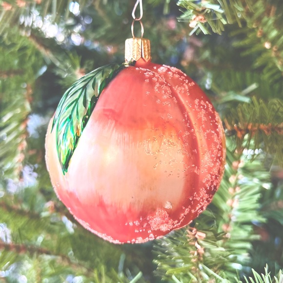 European Glass Sugared Peach Hand-painted Holiday Ornament - Picture 1 of 8